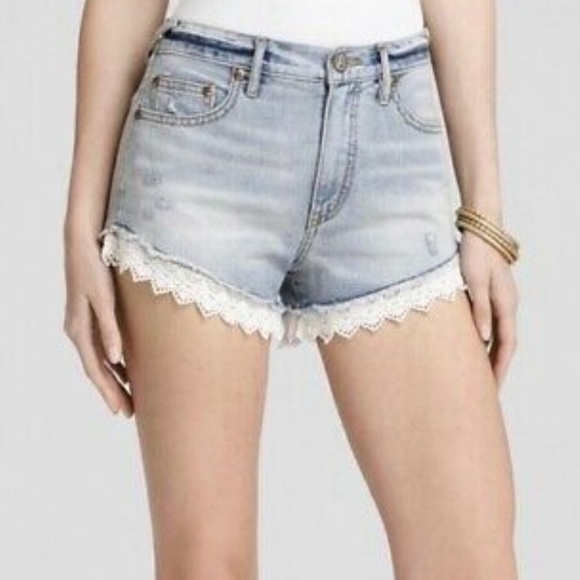 Free People Pants - Free People Lacey Lace Trim Denim Shorts